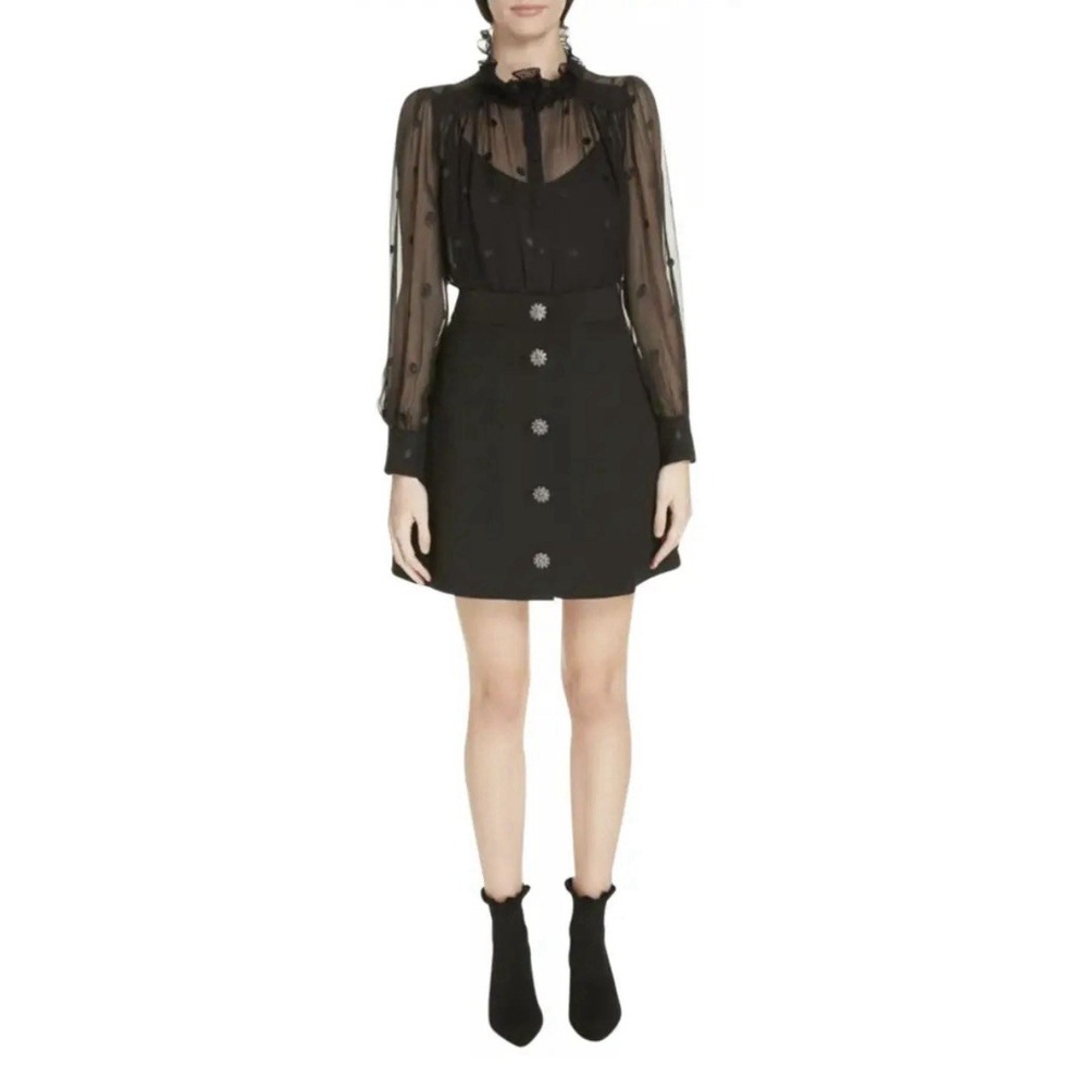 KATE SPADE NEW YORK Crystal Embellishments Flower‎ Gems Mini Skirt Size 6 Black
